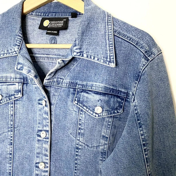 Christine Alexander Denim Fitted Jean Jacket Swarovski Crystals Women's Medium - Picture 2 of 9